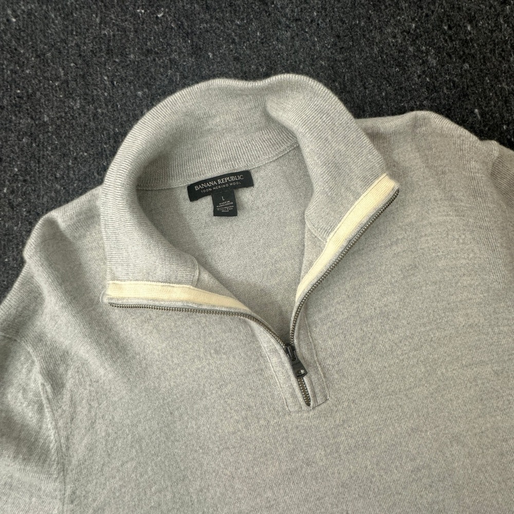 Banana Republic Sweater Men Large Grey Quarter Zip Merino Wool 591157-00